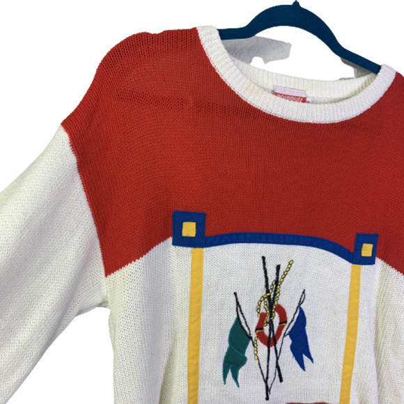 PARCOURS x TAN JAY Vintage Blue & Red Flag‎ Pullover Sweater - Picture 2 of 6